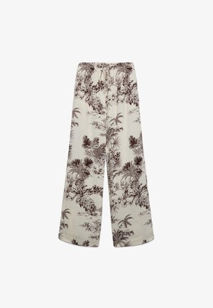 Terranova, PANTALONI WIDE LEG CON STAMPA PALME - Pantaloni - var avorio