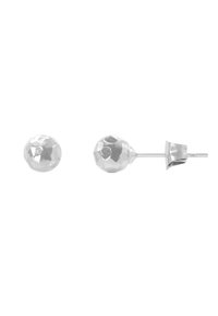 Orecchini a bottone in argento con design sferico e sfaccettato, che mettono in mostra una superficie lucida e una consistenza liscia. Design semplice con chiusura a perno.