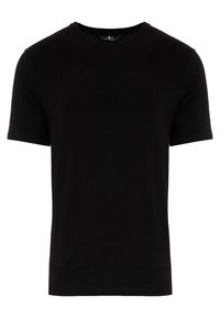 T-shirt nera a maniche corte con collo a giroclassico, realizzata in tessuto morbido. Design minimalista, senza fantasie o loghi visibili.