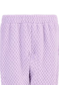 Lilac gekleurde broek met een bubbeltjespatroon, een elastische taille en een zachte, fluffy stof. Geschikt voor casual gebruik.