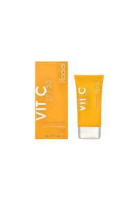 Gelbe Verpackung mit weißem Text für die Rodial Vit C SPF 30 Feuchtigkeitscreme, 50 ml Tube. Glatte Textur, minimalistisches Design, funktioneller Flip-Top-Verschluss.