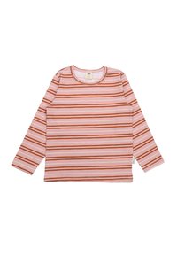 Langarmhemd aus weichem Stoff, mit horizontalen Streifen in Pink, Weiß und Rostfarben. Rundhalsausschnitt, lockere Passform.