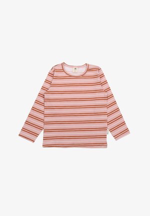 Langarmhemd aus weichem Stoff, mit horizontalen Streifen in Pink, Weiß und Rostfarben. Rundhalsausschnitt, lockere Passform.