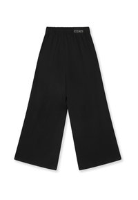 Zwarte wijde broek met elastische tailleband en het "10DAYS" logo aan de achterkant in het midden, plat gelegd op een witte achtergrond.