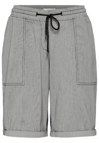 Šedé pruhované šortky s elastickým pasem a šňůrkou. Mají dvě boční kapsy a ohrnuté manžety pro pohodlný střih.