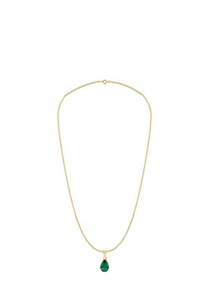 Guldhalsband med ett päronformat grönt ädelstenshänge, med en texturerad kedja och ett enkelt låsfäste.