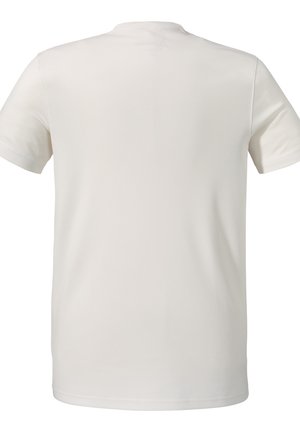 White cotton t-shirt with a round neckline and short sleeves. Smooth texture with no visible logos or patterns, featuring a straight hemline.