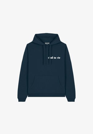 Felpa blu navy con tasca a marsupio e cappuccio con cordino. Il design frontale riporta la scritta "C'est la vie" in lettere bianche. Tessuto misto cotone.