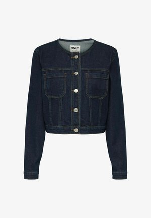 Jeansjacka i mörkblått, kort design. Har långa ärmar, rund halsringning, fyra framfickor och silverfärgade knappar.