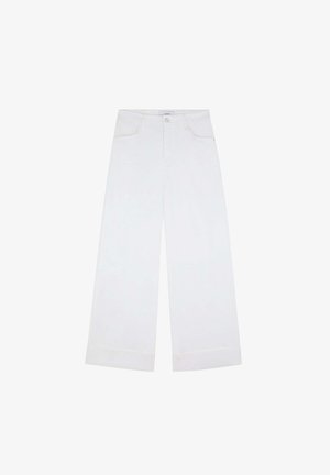 Witte wijde jeans met een hoge taille. Voorzien van steekzakken, een knoopsluiting en een nette afwerking bij de zoom. Gemaakt van denimstof.