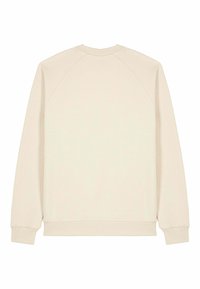 Maglione color crema con un design semplice. Presenta maniche raglan, polsini e orlo a coste, e un tessuto morbido e texture. Nessun logo visibile.