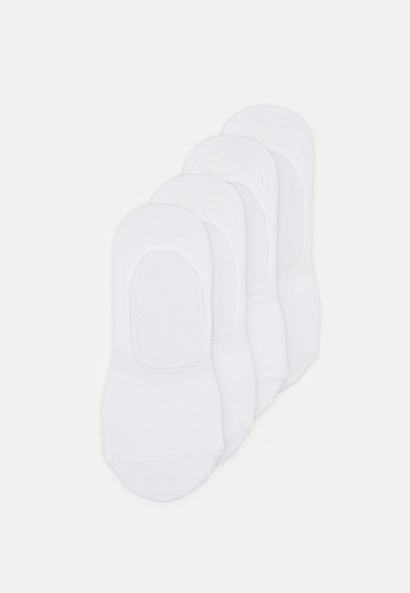 Vita bomullssockor som inte syns, med en tunn, slät yta. Innehåller ett paket med fyra par med formad häl för en tät passform.