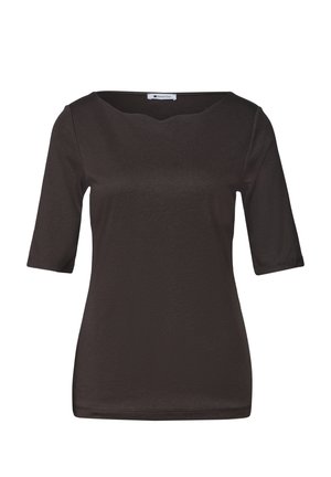 Street One, T-SHIRT MIT WAVY NECKLINE IN UNIFARBE - T-shirt basique - dark brown
