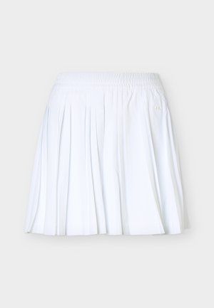 Λευκή πλισέ φούστα με ελαστική μέση, σχεδιασμένη για άνετη και χαλαρή εφαρμογή.