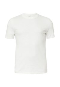 Witte t-shirt met korte mouwen, gemaakt van zachte stof, met een ronde hals en een klein logo op de linkerkant van de borst. Glad, lichtgewicht textuur.