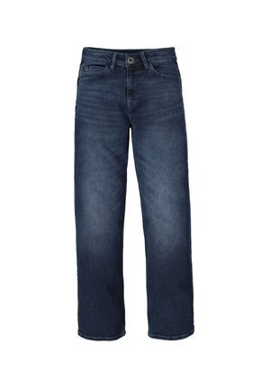 Donkerblauwe denim jeans met een rechte pijp, knoop- en ritssluiting aan de voorkant en een ontwerp met vijf zakken.