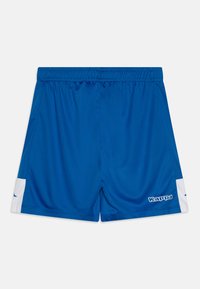 Pantalones cortos deportivos azules hechos de un material sintético ligero. Presenta una cinturilla elástica y acentos laterales blancos. Logo de Kappa en la parte frontal.