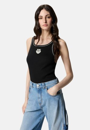 Pinko, BITETTO CANOTTA COSTINA LOGO TEXAS - Top - nero bianco-zz