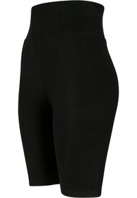 Svarta cykelshorts i stretchmaterial med hög, elastisk midja. Slät yta, knälängd och utan ytterligare mönster eller detaljer.