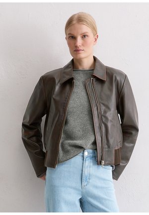 REGULAR - Leren jas - dark chocolate