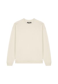 Felpa color crema con scollo a girocollo, polsini e orlo a costine. Presenta l'etichetta "MIRA PARIS" all'interno del colletto. Tessuto in cotone morbido.