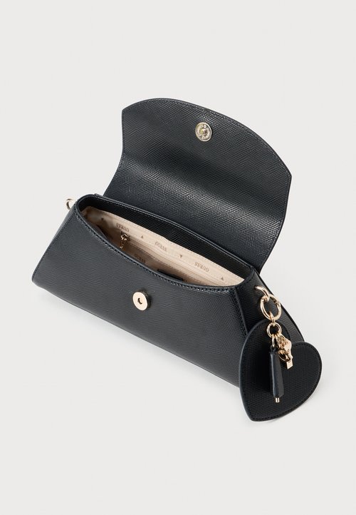 GUESS Valla Small Satchel - Borsa A Spalla Donna In Nero, Dettagli Oro, Dimensioni 12x3x6 Cm