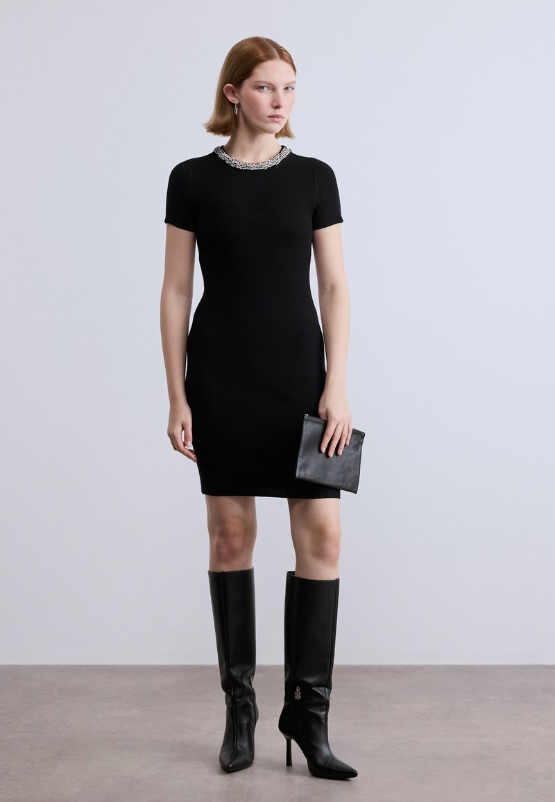 princess polly baby blue dress DKNY SHORT SLEEVE CREWNECK SHORT DRESS EMBELLISHED RHINESTONES AT NECKLINE  - Shift dress - black
