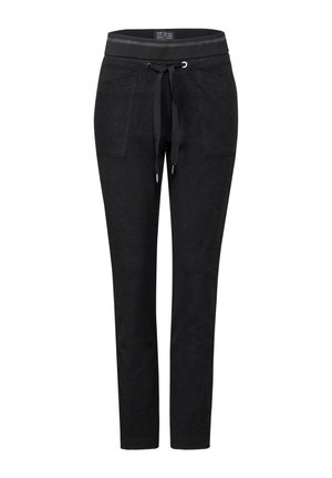 Pantalon jogger noir slim fit avec taille à cordon et poches plaquées à l’avant, conçu pour un usage décontracté.