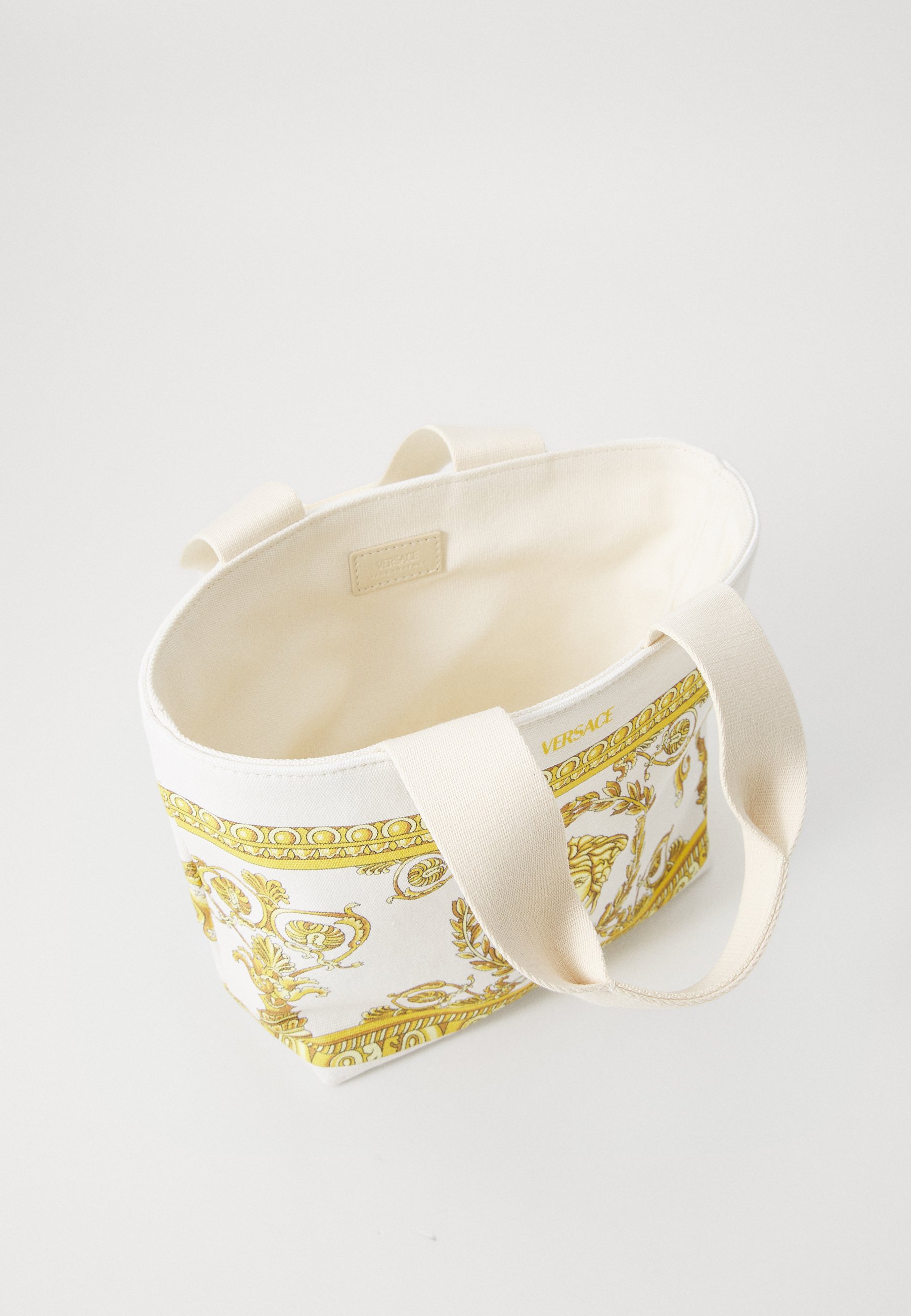 【VERSACE】 white and yellow cotton totes （関税送料込） 関税＆送料込み】Versace White And Yellow Cotton Totes Chain