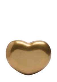 Brązowa rzeźba w kształcie serca o gładkiej, błyszczącej powierzchni i zaokrąglonych krawędziach. Charakteryzuje się refleksyjnym, złotym odcieniem oraz minimalistycznym designem.