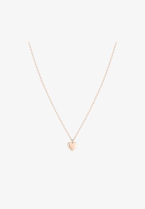 Collier en chaîne en or rose avec un petit pendentif en cœur poli. La chaîne présente des maillons régulièrement espacés, créant une apparence délicate.