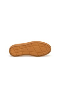 Sohle eines Schuhs aus einem rötlichen Gummi mit einem strukturierten Gittermuster, das Halt und Stabilität bietet.