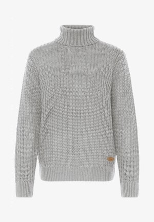 Hallide hallidega hall kudumiga kõrge kaelusega sviiter, millel on tekstuuriga muster, soonikuga varrukad ja hem ning väike logopatch vasakul allservas.