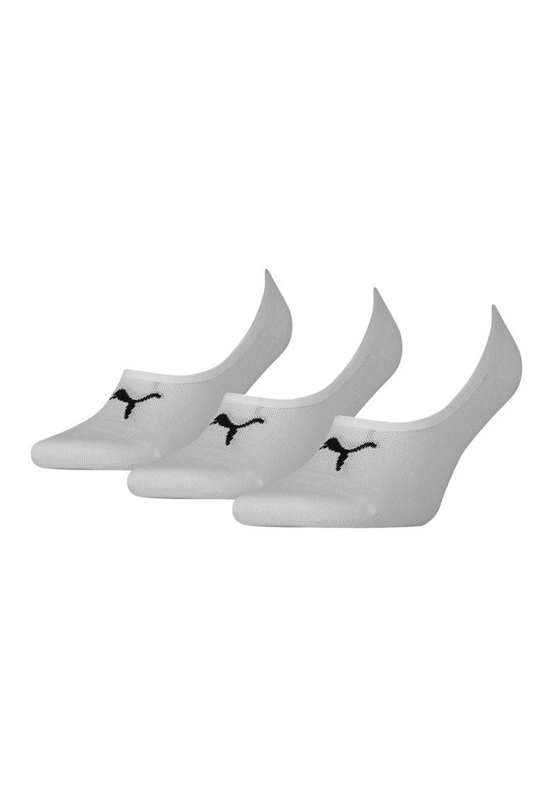 Calcetines tobilleros blancos fabricados en una mezcla de algodón, con una textura suave, diseño bajo y un acento de logo negro en la parte frontal.