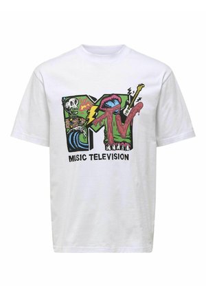 Only & Sons, GESCHNITTEN RUNDHALS  - T-shirts med print - bright white