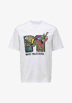 Only & Sons, GESCHNITTEN RUNDHALS - Μπλουζάκι με στάμπα - bright white