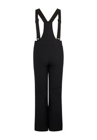 Schwarze Latzhose mit verstellbaren Trägern, lässigem Schnitt und weitem Bein. Hergestellt aus weichem Material mit glatter Textur.
