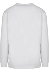 Tricou alb cu mâneci lungi și guler rotund, confecționat din bumbac moale. Are un design simplu și manșete ajustate la mâneci.