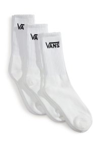 Weiße Baumwoll-Sneakersocken im Dreierpack. Mit gerippten Bündchen und schwarzem, gesticktem "VANS"-Logo auf jeder Socke. Glatte Textur.
