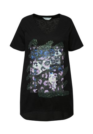 MIAMODA WITH LEOPARD PATTERN AND HALF SLEEVES - Print T-shirt - black