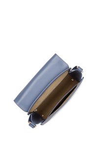 Borsa a tracolla blu in pelle con design strutturato, chiusura magnetica e scomparti interni; esterno liscio e fodera morbida.