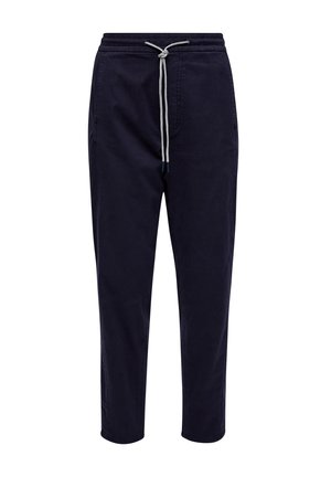 Marineblaue Jogginghosen mit elastischem Bund und Kordelzugverschluss, seitlichen Taschen und einem schmalen Bein-Design. Aus weichem Baumwollmaterial.