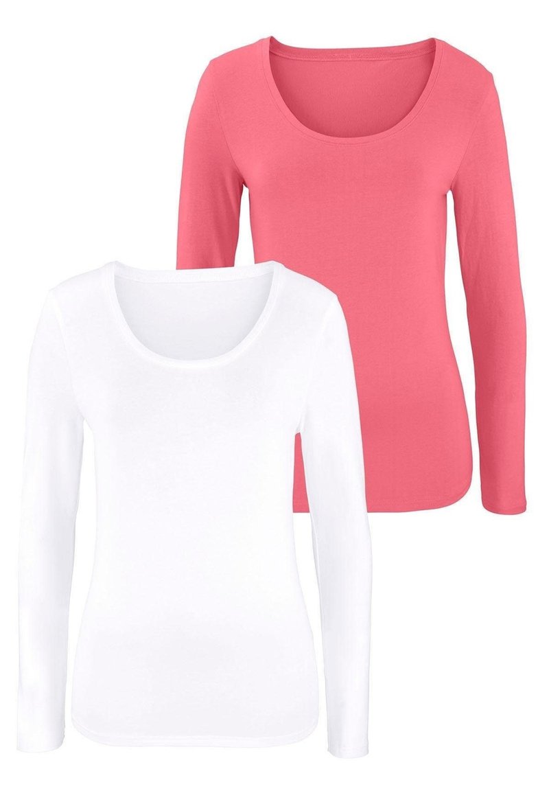 LASCANA LANGARM 2PACK - Pikkade varrukatega topp - apricot weiß