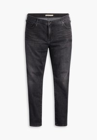 Donkergrijze denim jeans met een slim fit, voorzien van een klassieke vijf-pocket ontwerp, metalen knoopsluiting en stiksels.