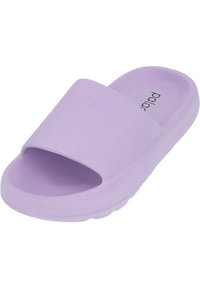 Lila halk sandal med ett strukturerat, honungsbekaksmönster på remmen. Tillverkad av lätt material med öppen tå och vadderad sula.