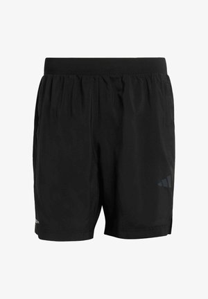 Shorts atletici neri realizzati in tessuto leggero, con vita elasticizzata, tasche laterali e un logo discreto sulla gamba inferiore.
