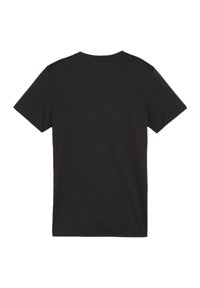 Zwarte korte mouwen t-shirt gemaakt van gladde stof met een ronde hals en een eenvoudige, effen kleur ontwerp. Geen zichtbare logo's of versieringen.