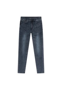 Mörk tvättade denimjeans med slim fit, raka ben och en standard midja med bälteslyor. Fram- och bakfickor ingår.