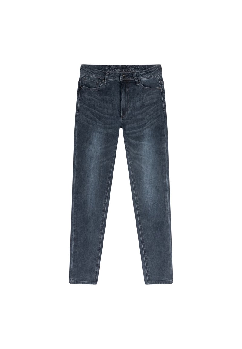 Mörk tvättade denimjeans med slim fit, raka ben och en standard midja med bälteslyor. Fram- och bakfickor ingår.
