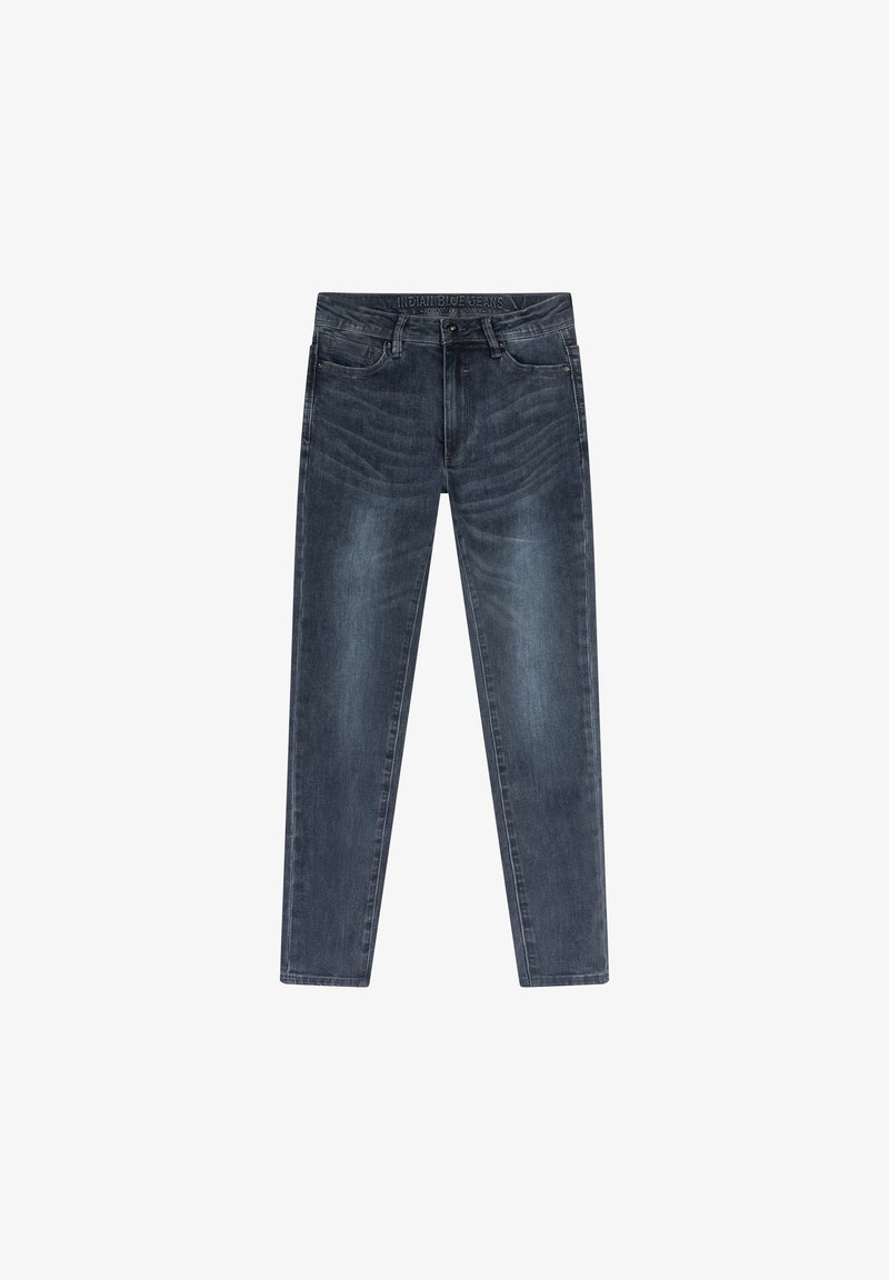 Mörk tvättade denimjeans med slim fit, raka ben och en standard midja med bälteslyor. Fram- och bakfickor ingår.